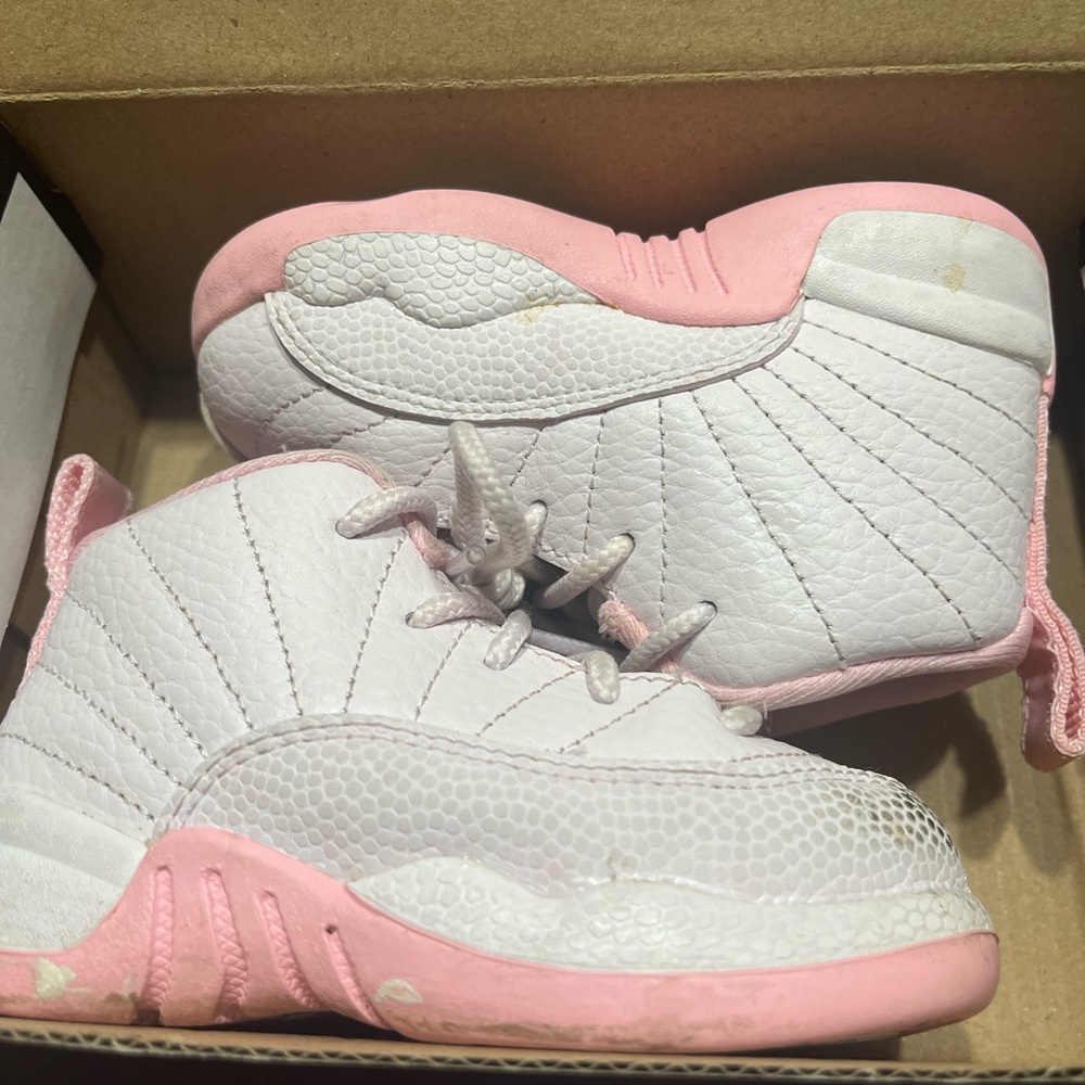 Kids Pink and White Jordan 12